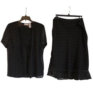 Jaclyn Smith Womens Skirt Set Sz L XL Black Polka Dot Y2K Goth 90s Ruffle Light